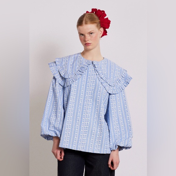 Blue Ruffled Women's Top - Picture 1 of 3